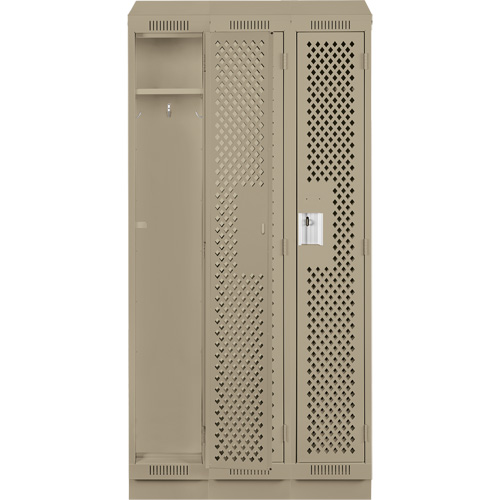 Clean Line Lockers, Bank of 3, 36" x 15" x 82", Steel, Beige, Rivet (Assembled), Perforated Pathway Supply LP