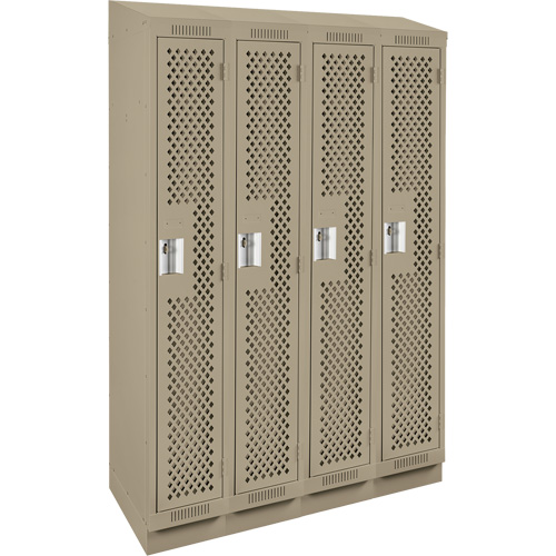 Clean Line Lockers, Bank of 4, 48" x 15" x 82", Steel, Beige, Rivet (Assembled), Perforated Pathway Supply LP