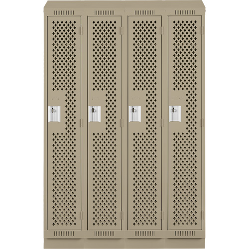 Clean Line Lockers, Bank of 4, 48" x 15" x 82", Steel, Beige, Rivet (Assembled), Perforated Pathway Supply LP