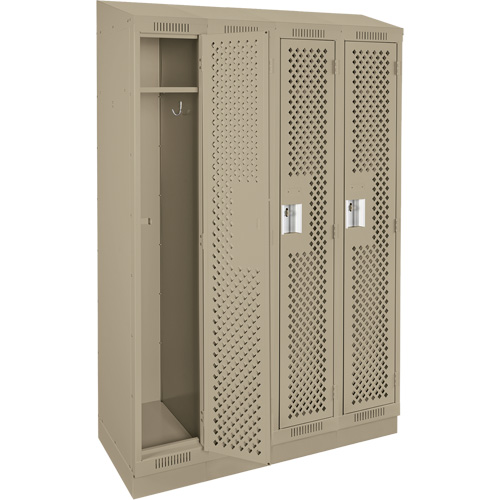 Clean Line Lockers, Bank of 4, 48" x 15" x 82", Steel, Beige, Rivet (Assembled), Perforated Pathway Supply LP