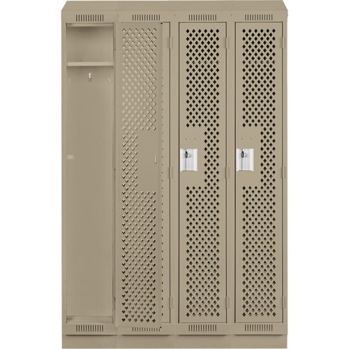 Clean Line Lockers, Bank of 4, 48" x 15" x 82", Steel, Beige, Rivet (Assembled), Perforated Pathway Supply LP
