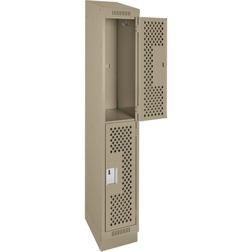 Casiers Clean Line, 2 niveaux, 12" x 12" x 82", Acier, Beige, Rivet (assembl&eacute;), Perfor&eacute; Pathway Supply LP