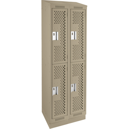 Clean Line Lockers, 2 -tier, Bank of 2, 24" x 18" x 82", Steel, Beige, Rivet (Assembled), Perforated Pathway Supply LP