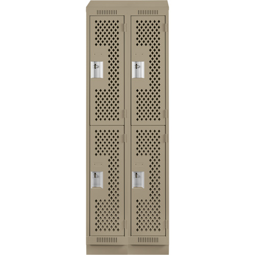 Clean Line Lockers, 2 -tier, Bank of 2, 24" x 18" x 82", Steel, Beige, Rivet (Assembled), Perforated Pathway Supply LP