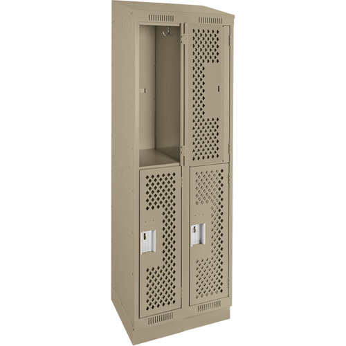 Clean Line Lockers, 2 -tier, Bank of 2, 24" x 18" x 82", Steel, Beige, Rivet (Assembled), Perforated Pathway Supply LP