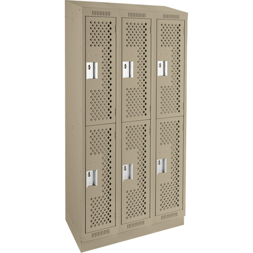 Clean Line Lockers, 2 -tier, Bank of 3, 36" x 12" x 82", Steel, Beige, Rivet (Assembled), Perforated Pathway Supply LP