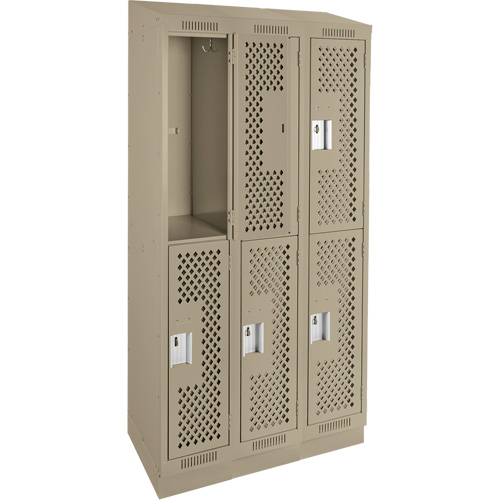Clean Line Lockers, 2 -tier, Bank of 3, 36" x 12" x 82", Steel, Beige, Rivet (Assembled), Perforated Pathway Supply LP