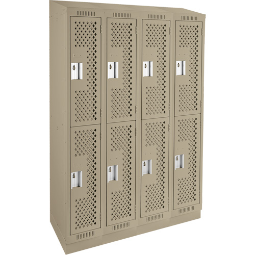 Clean Line Lockers, 2 -tier, Bank of 4, 48" x 12" x 82", Steel, Beige, Rivet (Assembled), Perforated Pathway Supply LP