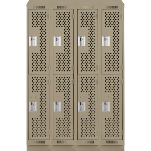 Clean Line Lockers, 2 -tier, Bank of 4, 48" x 12" x 82", Steel, Beige, Rivet (Assembled), Perforated Pathway Supply LP