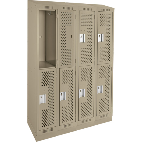 Clean Line Lockers, 2 -tier, Bank of 4, 48" x 12" x 82", Steel, Beige, Rivet (Assembled), Perforated Pathway Supply LP