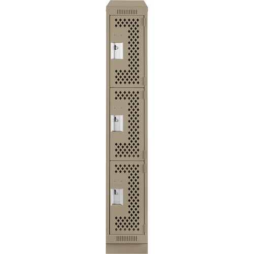 Clean Line Lockers, 3 -tier, 12" x 18" x 82", Steel, Beige, Rivet (Assembled), Perforated Pathway Supply LP