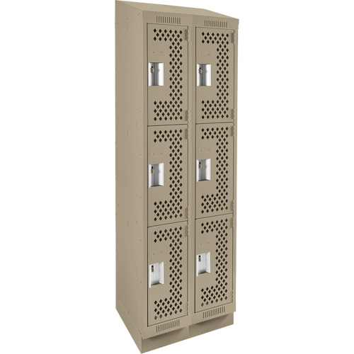Clean Line Lockers, 3 -tier, Bank of 2, 24" x 18" x 82", Steel, Beige, Rivet (Assembled), Perforated Pathway Supply LP
