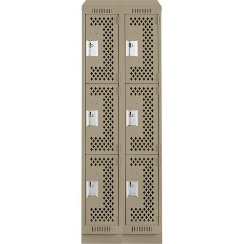 Clean Line Lockers, 3 -tier, Bank of 2, 24" x 18" x 82", Steel, Beige, Rivet (Assembled), Perforated Pathway Supply LP