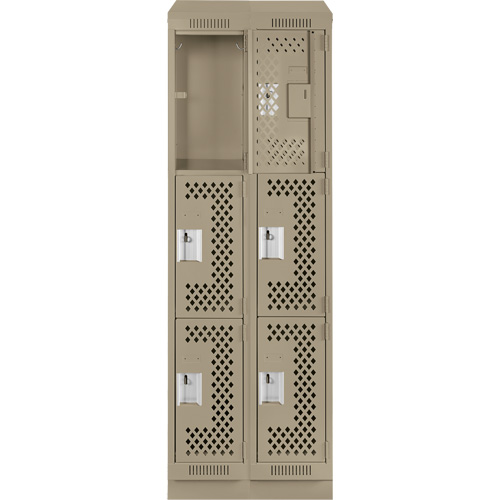 Clean Line Lockers, 3 -tier, Bank of 2, 24" x 18" x 82", Steel, Beige, Rivet (Assembled), Perforated Pathway Supply LP