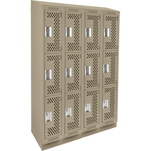 Clean Line Lockers, 3 -tier, Bank of 4, 48" x 18" x 82", Steel, Beige, Rivet (Assembled), Perforated Pathway Supply LP