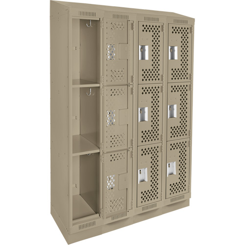Clean Line Lockers, 3 -tier, Bank of 4, 48" x 18" x 82", Steel, Beige, Rivet (Assembled), Perforated Pathway Supply LP