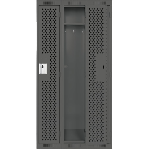Clean Line Lockers, Bank of 3, 36" x 15" x 72", Steel, Charcoal, Rivet (Assembled), Perforated Pathway Supply LP