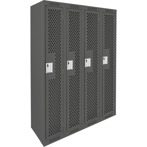 Clean Line Lockers, Bank of 4, 48" x 15" x 72", Steel, Charcoal, Rivet (Assembled), Perforated Pathway Supply LP