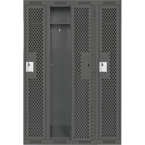 Clean Line Lockers, Bank of 4, 48" x 15" x 72", Steel, Charcoal, Rivet (Assembled), Perforated Pathway Supply LP