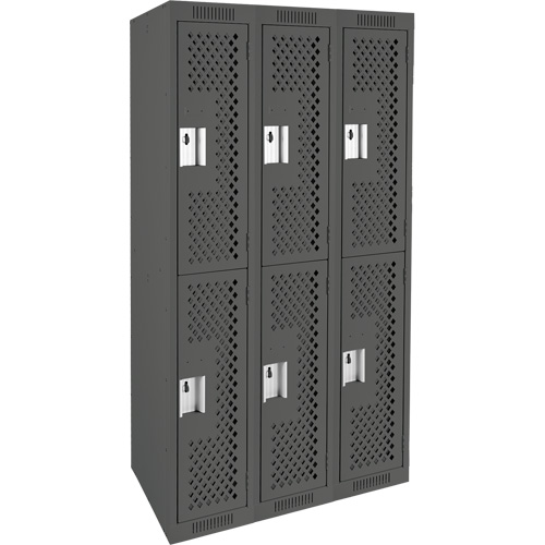 Clean Line Lockers, 2 -tier, Bank of 3, 36" x 15" x 72", Steel, Charcoal, Rivet (Assembled), Perforated Pathway Supply LP
