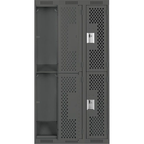 Clean Line Lockers, 2 -tier, Bank of 3, 36" x 15" x 72", Steel, Charcoal, Rivet (Assembled), Perforated Pathway Supply LP