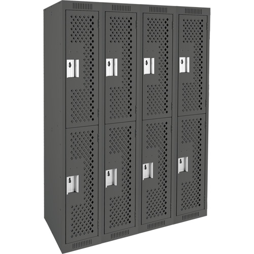 Clean Line Lockers, 2 -tier, Bank of 4, 48" x 15" x 72", Steel, Charcoal, Rivet (Assembled), Perforated Pathway Supply LP