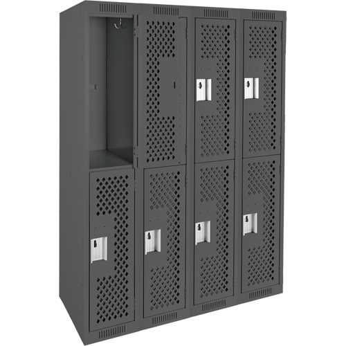 Clean Line Lockers, 2 -tier, Bank of 4, 48" x 15" x 72", Steel, Charcoal, Rivet (Assembled), Perforated Pathway Supply LP