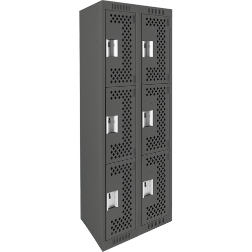 Clean Line Lockers, 3 -tier, Bank of 2, 24" x 12" x 72", Steel, Charcoal, Rivet (Assembled), Perforated Pathway Supply LP
