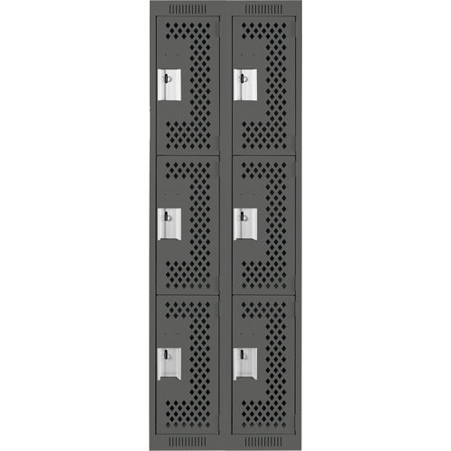 Clean Line Lockers, 3 -tier, Bank of 2, 24" x 12" x 72", Steel, Charcoal, Rivet (Assembled), Perforated Pathway Supply LP
