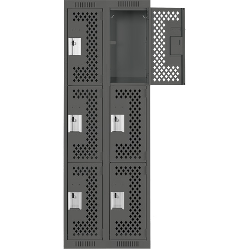 Clean Line Lockers, 3 -tier, Bank of 2, 24" x 12" x 72", Steel, Charcoal, Rivet (Assembled), Perforated Pathway Supply LP
