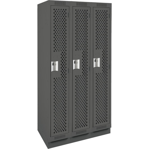 Clean Line Lockers, Bank of 3, 36" x 12" x 76", Steel, Charcoal, Rivet (Assembled), Perforated Pathway Supply LP