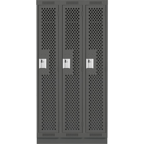 Clean Line Lockers, Bank of 3, 36" x 12" x 76", Steel, Charcoal, Rivet (Assembled), Perforated Pathway Supply LP