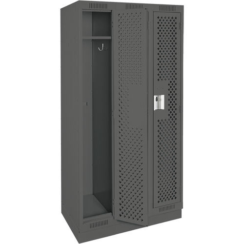 Clean Line Lockers, Bank of 3, 36" x 12" x 76", Steel, Charcoal, Rivet (Assembled), Perforated Pathway Supply LP