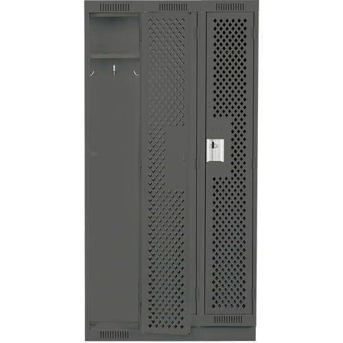 Clean Line Lockers, Bank of 3, 36" x 12" x 76", Steel, Charcoal, Rivet (Assembled), Perforated Pathway Supply LP