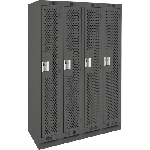 Clean Line Lockers, Bank of 4, 48" x 12" x 76", Steel, Charcoal, Rivet (Assembled), Perforated Pathway Supply LP