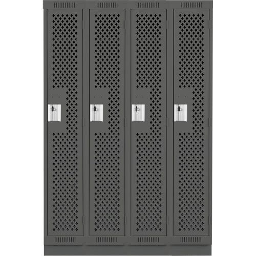 Clean Line Lockers, Bank of 4, 48" x 12" x 76", Steel, Charcoal, Rivet (Assembled), Perforated Pathway Supply LP