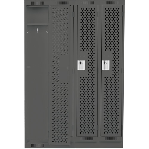 Clean Line Lockers, Bank of 4, 48" x 12" x 76", Steel, Charcoal, Rivet (Assembled), Perforated Pathway Supply LP