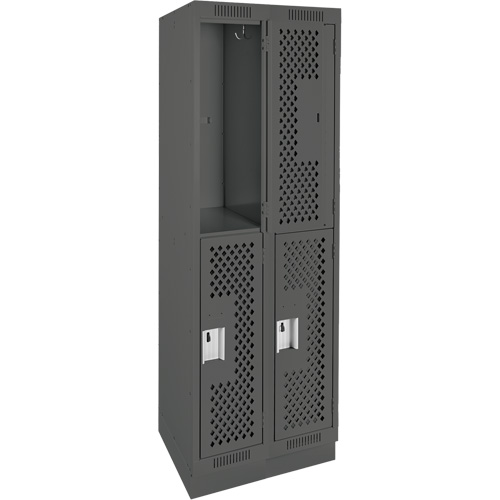 Casiers Clean Line, 2 niveaux, Bloc de 2, 24" x 12" x 76", Acier, Charbon, Rivet (assembl&eacute;), Perfor&eacute; Pathway Supply LP