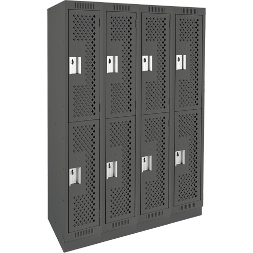 Clean Line Lockers, 2 -tier, Bank of 4, 48" x 12" x 76", Steel, Charcoal, Rivet (Assembled), Perforated Pathway Supply LP