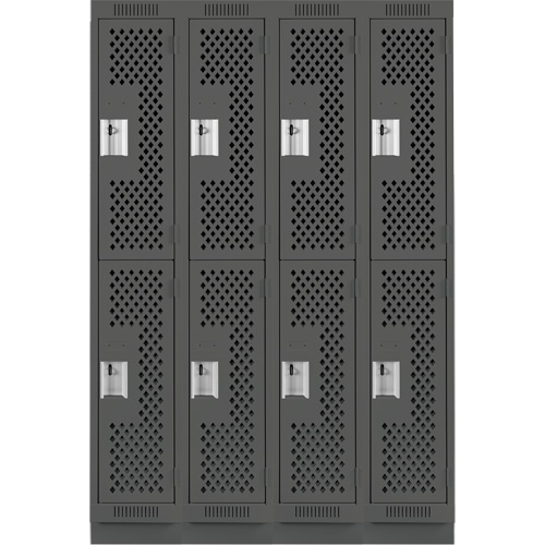 Clean Line Lockers, 2 -tier, Bank of 4, 48" x 12" x 76", Steel, Charcoal, Rivet (Assembled), Perforated Pathway Supply LP