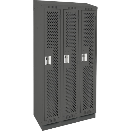 Clean Line Lockers, Bank of 3, 36" x 15" x 82", Steel, Charcoal, Rivet (Assembled), Perforated Pathway Supply LP