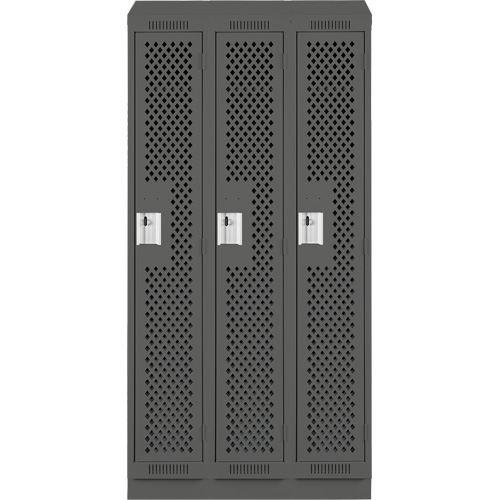 Clean Line Lockers, Bank of 3, 36" x 15" x 82", Steel, Charcoal, Rivet (Assembled), Perforated Pathway Supply LP