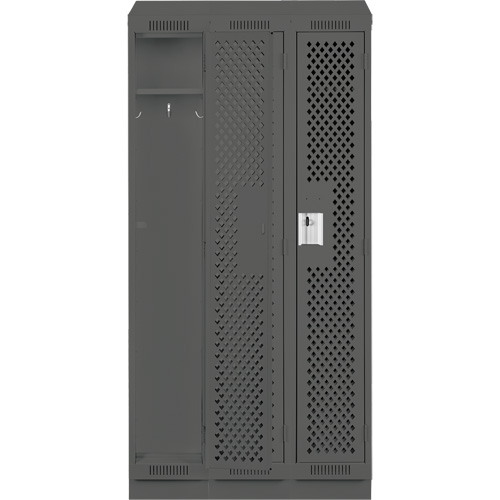 Clean Line Lockers, Bank of 3, 36" x 15" x 82", Steel, Charcoal, Rivet (Assembled), Perforated Pathway Supply LP