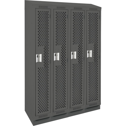 Clean Line Lockers, Bank of 4, 48" x 15" x 82", Steel, Charcoal, Rivet (Assembled), Perforated Pathway Supply LP