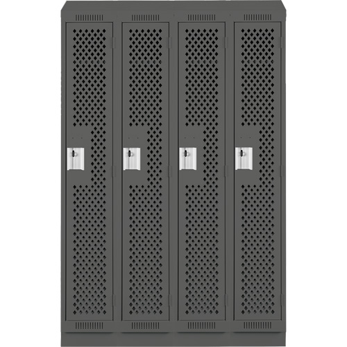 Clean Line Lockers, Bank of 4, 48" x 15" x 82", Steel, Charcoal, Rivet (Assembled), Perforated Pathway Supply LP