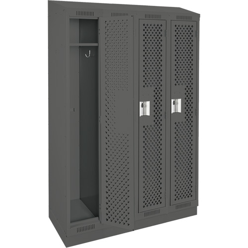 Clean Line Lockers, Bank of 4, 48" x 15" x 82", Steel, Charcoal, Rivet (Assembled), Perforated Pathway Supply LP