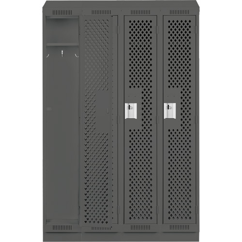 Clean Line Lockers, Bank of 4, 48" x 15" x 82", Steel, Charcoal, Rivet (Assembled), Perforated Pathway Supply LP