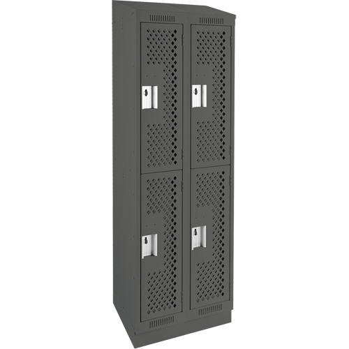 Clean Line Lockers, 2 -tier, Bank of 2, 24" x 12" x 82", Steel, Charcoal, Rivet (Assembled), Perforated Pathway Supply LP