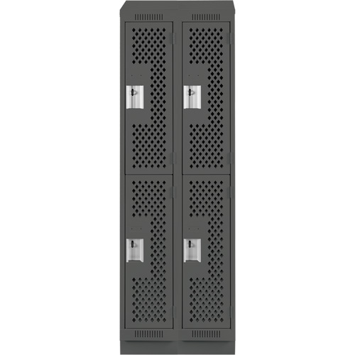 Clean Line Lockers, 2 -tier, Bank of 2, 24" x 12" x 82", Steel, Charcoal, Rivet (Assembled), Perforated Pathway Supply LP