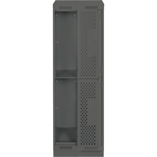Clean Line Lockers, 2 -tier, Bank of 2, 24" x 12" x 82", Steel, Charcoal, Rivet (Assembled), Perforated Pathway Supply LP